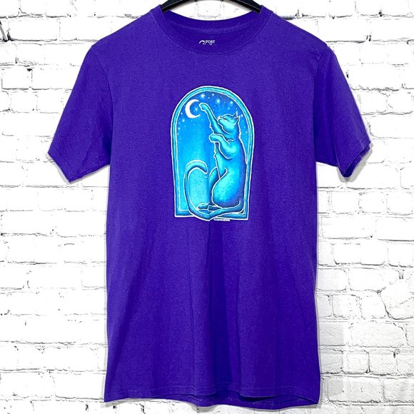 CAT and MOON Purple T-Shirt Short Sleeve - Picture 1 of 6